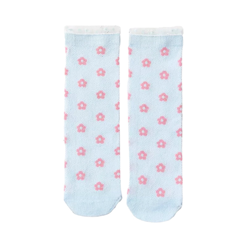 Baby Kid Girls Boys Color-blocking Checked Lace Print Socks