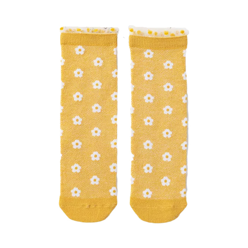 Baby Kid Girls Boys Color-blocking Checked Lace Print Socks