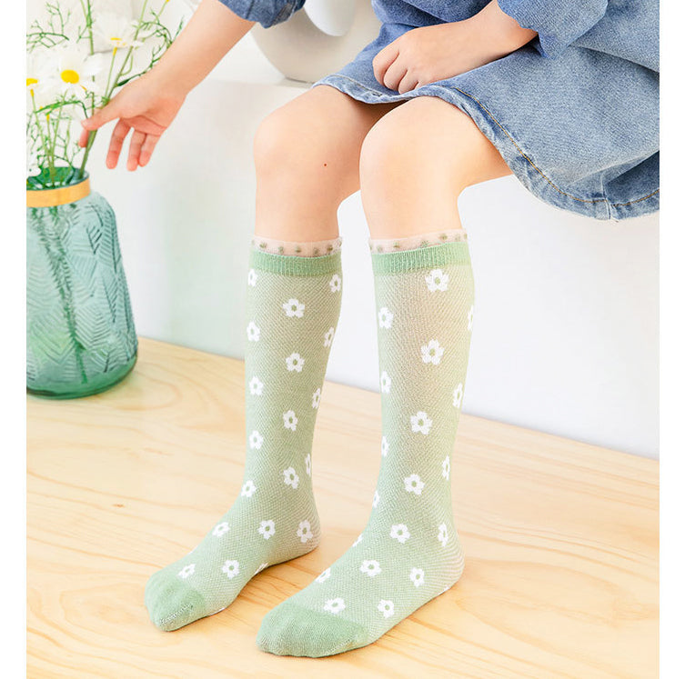 Baby Kid Girls Boys Color-blocking Checked Lace Print Socks