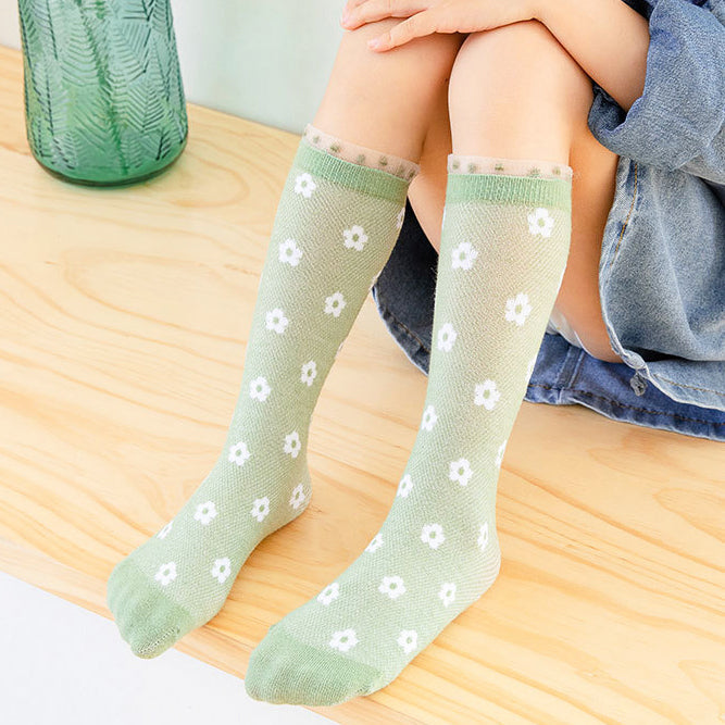 Baby Kid Girls Boys Color-blocking Checked Lace Print Socks