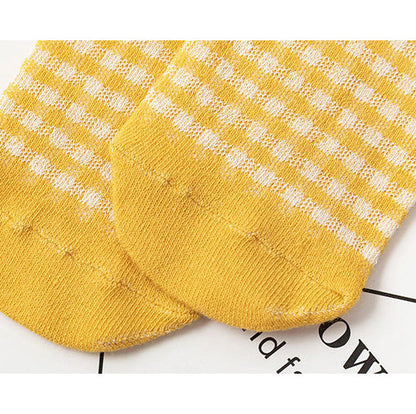 Baby Kid Girls Boys Color-blocking Checked Lace Print Socks