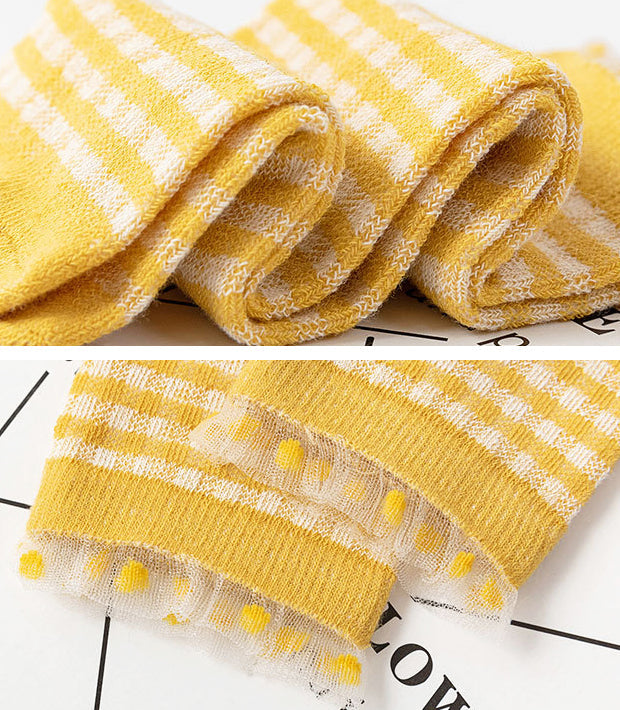 Baby Kid Girls Boys Color-blocking Checked Lace Print Socks