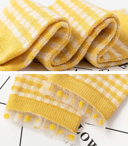 Baby Kid Girls Boys Color-blocking Checked Lace Print Socks