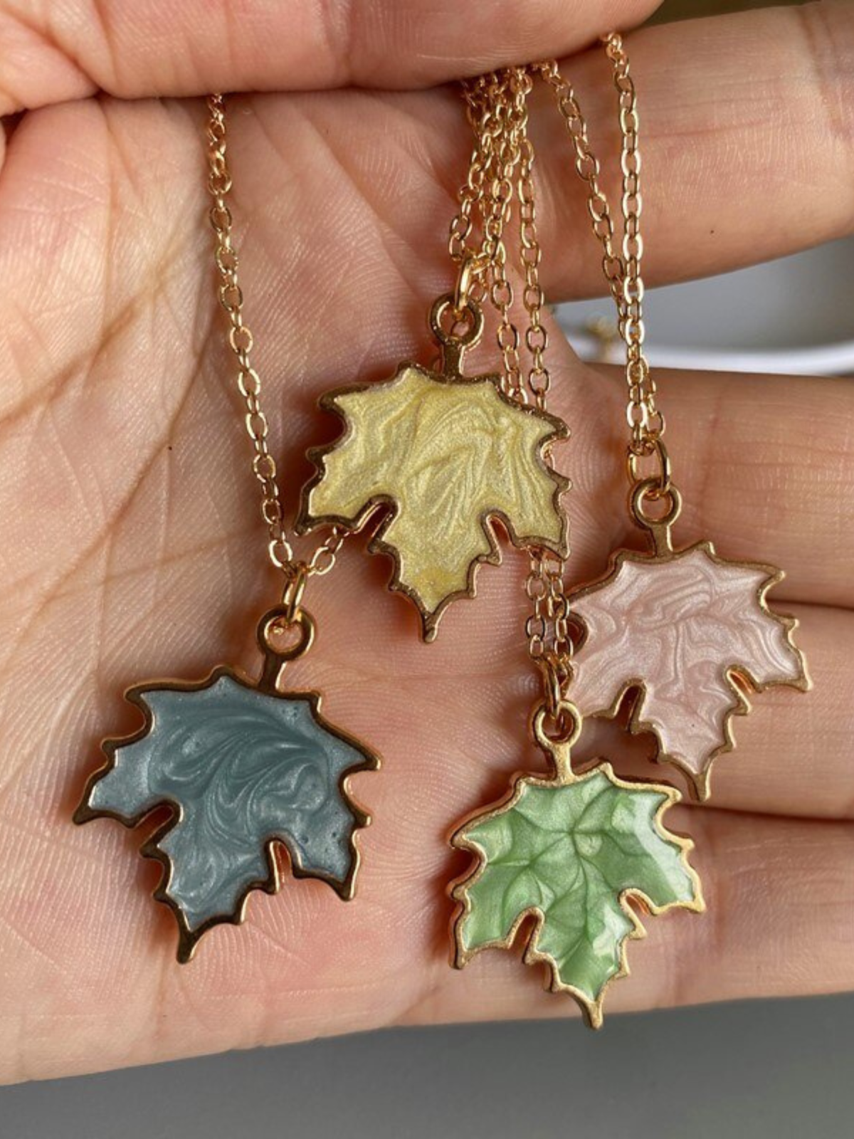 Pearly Pastel Maple Leaf Pendant Necklace