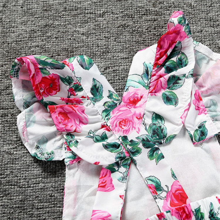 Baby Girls Flower Print Rompers And Accessories Headwear