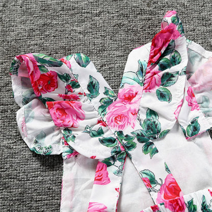 Baby Girls Flower Print Rompers And Accessories Headwear