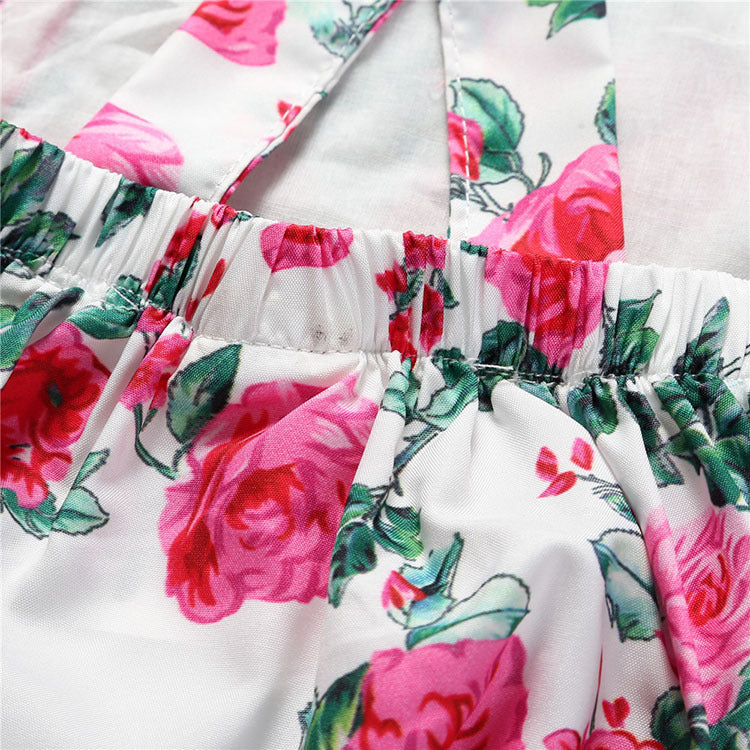 Baby Girls Flower Print Rompers And Accessories Headwear