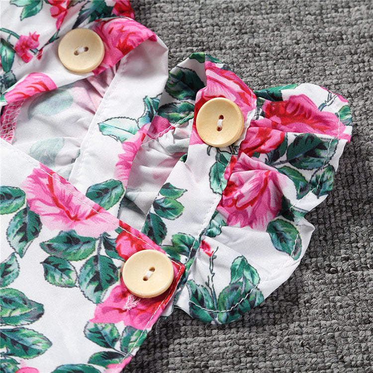 Baby Girls Flower Print Rompers And Accessories Headwear