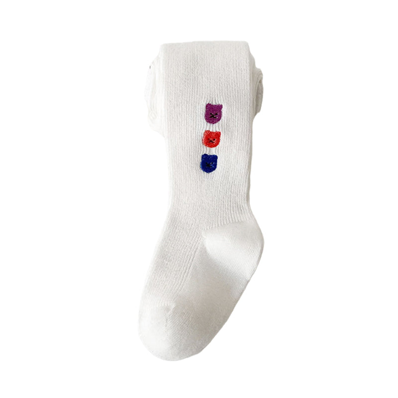 Girls Animals Embroidered Muslin&Ribbed Leggings Socks