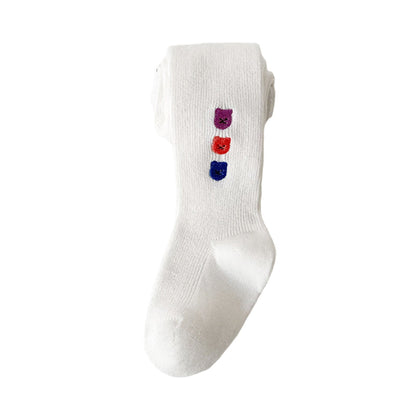 Girls Animals Embroidered Muslin&Ribbed Leggings Socks