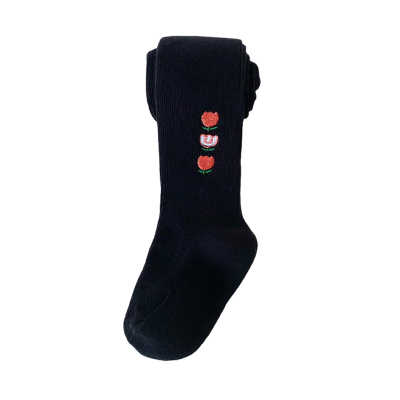 Girls Animals Embroidered Muslin&Ribbed Leggings Socks