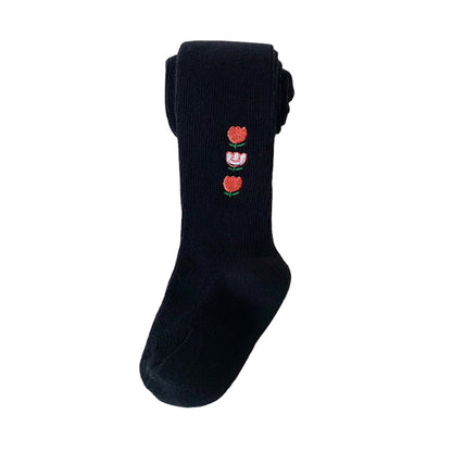 Girls Animals Embroidered Muslin&Ribbed Leggings Socks