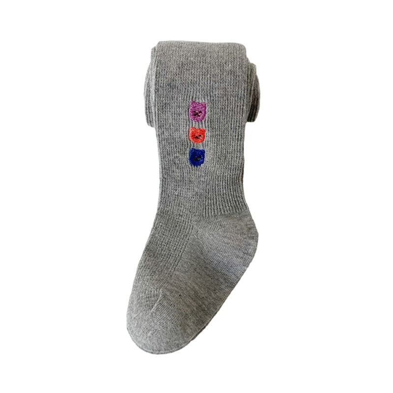 Girls Animals Embroidered Muslin&Ribbed Leggings Socks