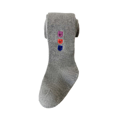 Girls Animals Embroidered Muslin&Ribbed Leggings Socks