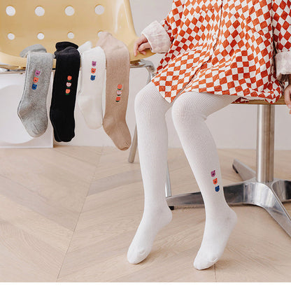 Girls Animals Embroidered Muslin&Ribbed Leggings Socks