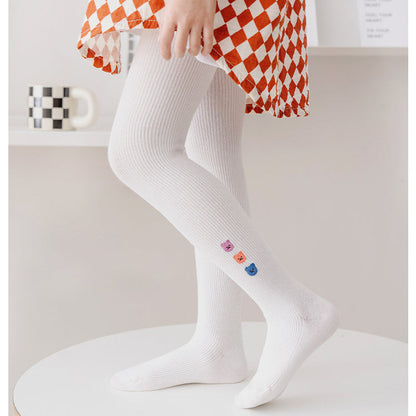 Girls Animals Embroidered Muslin&Ribbed Leggings Socks