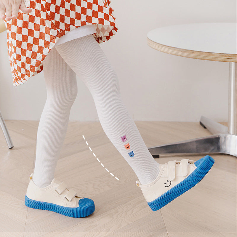 Girls Animals Embroidered Muslin&Ribbed Leggings Socks