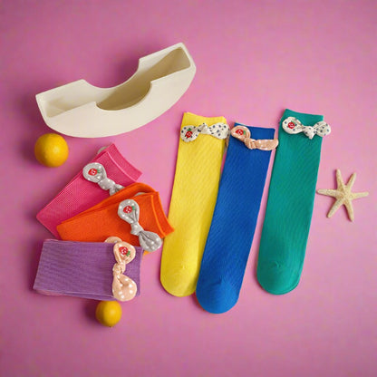 Girls Polka dots Bow Accessories Solid Color Socks