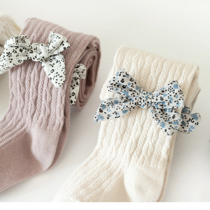 Baby Kid Girls Solid Color Bow Leggings Accessories Socks