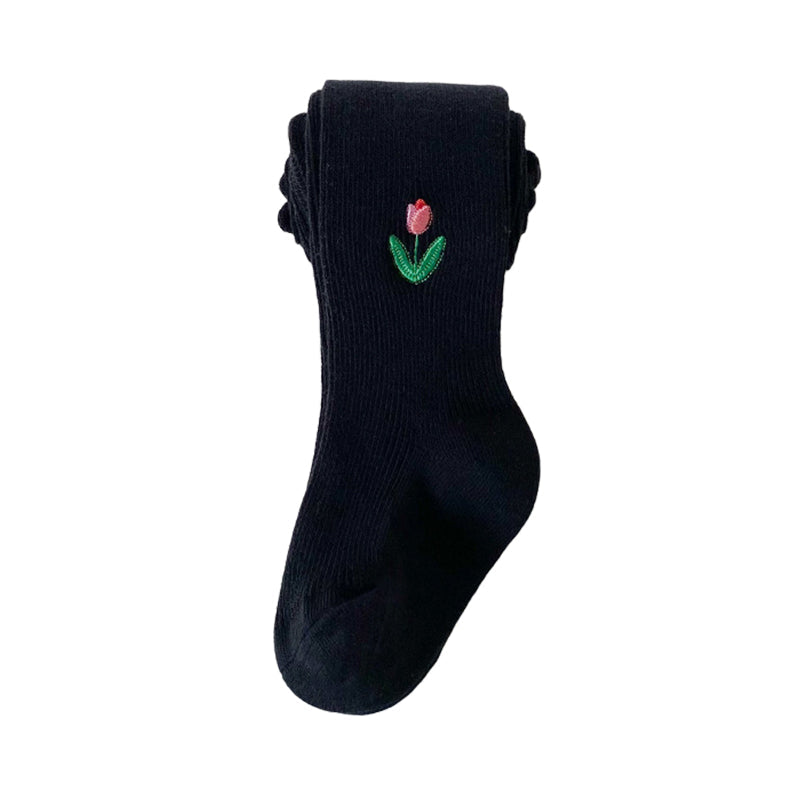 Girls Embroidered Muslin&Ribbed Accessories Socks