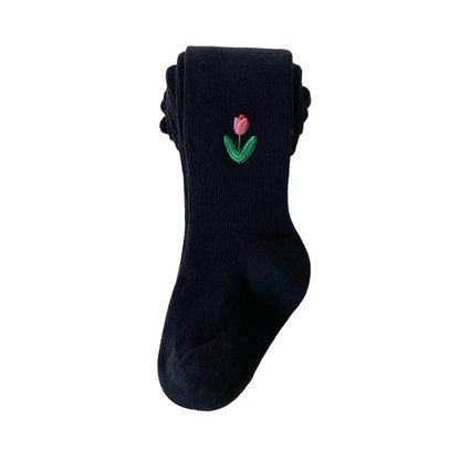 Girls Embroidered Muslin&Ribbed Accessories Socks