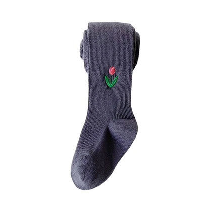 Girls Embroidered Muslin&Ribbed Accessories Socks