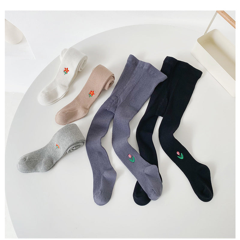 Girls Embroidered Muslin&Ribbed Accessories Socks
