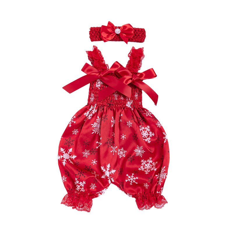 Baby Girls Bow Unicorn Print Jumpsuits Headwear