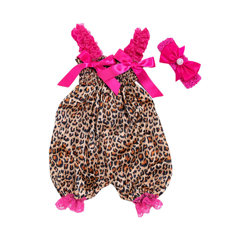 Baby Girls Bow Unicorn Print Jumpsuits Headwear