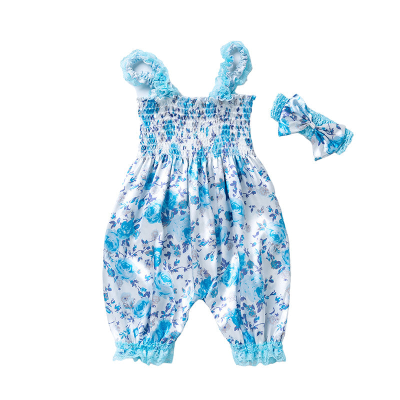 Baby Girls Bow Unicorn Print Jumpsuits Headwear