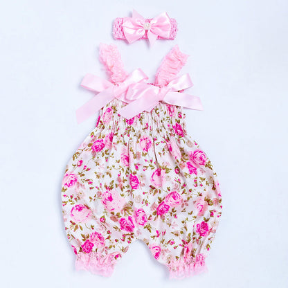 Baby Girls Bow Unicorn Print Jumpsuits Headwear