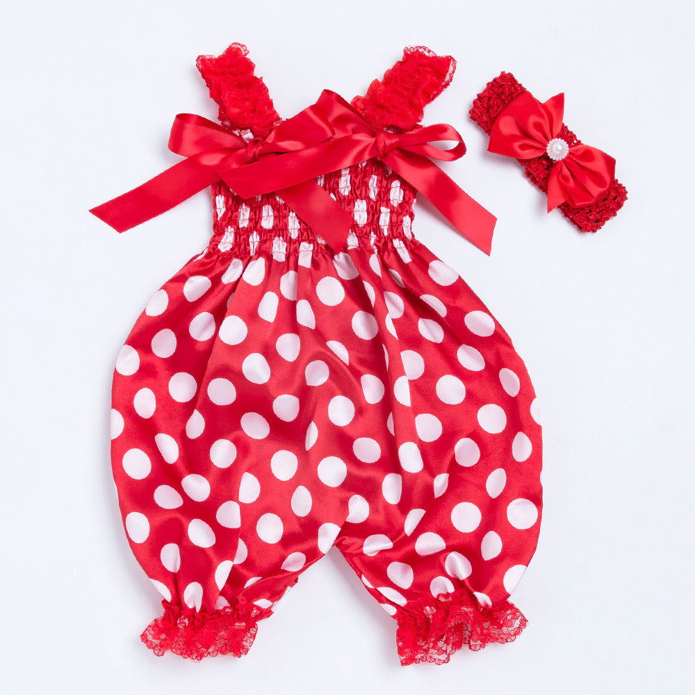 Baby Girls Bow Unicorn Print Jumpsuits Headwear