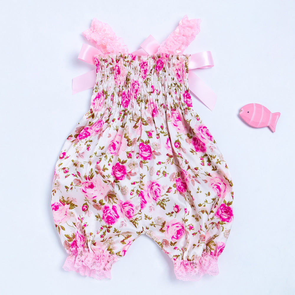 Baby Girls Bow Unicorn Print Jumpsuits Headwear