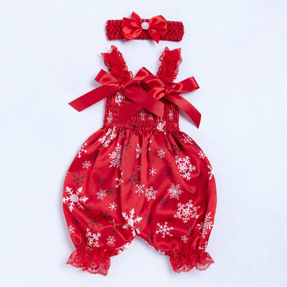 Baby Girls Bow Unicorn Print Jumpsuits Headwear