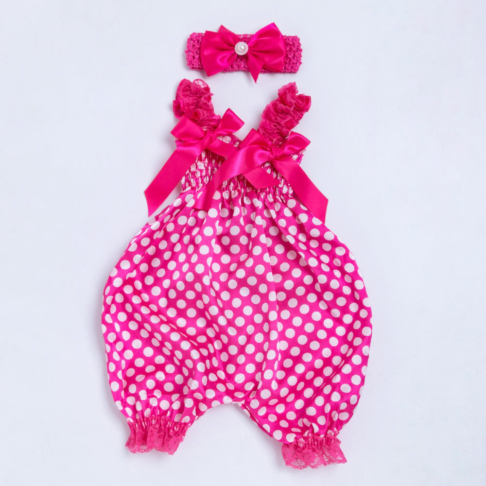 Baby Girls Bow Unicorn Print Jumpsuits Headwear