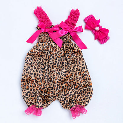 Baby Girls Bow Unicorn Print Jumpsuits Headwear