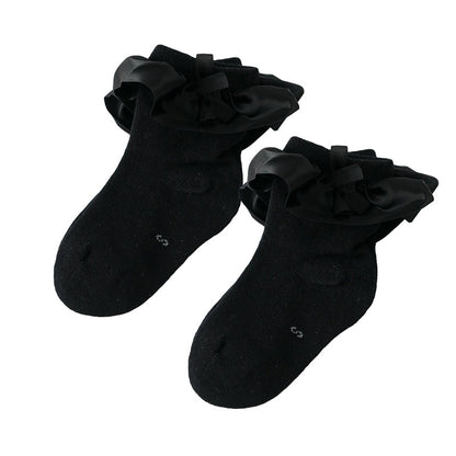 Girls Solid Color Bow Accessories Socks