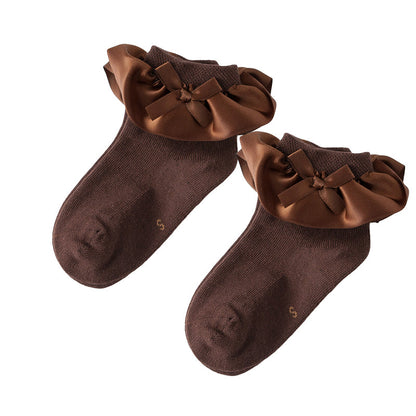 Girls Solid Color Bow Accessories Socks