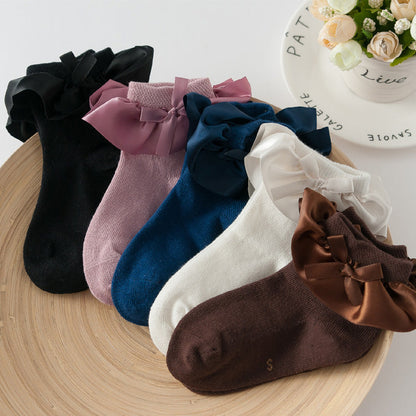 Girls Solid Color Bow Accessories Socks