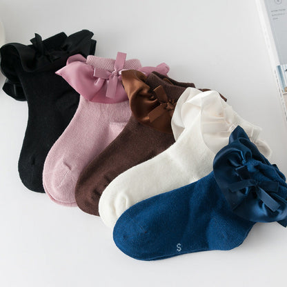 Girls Solid Color Bow Accessories Socks