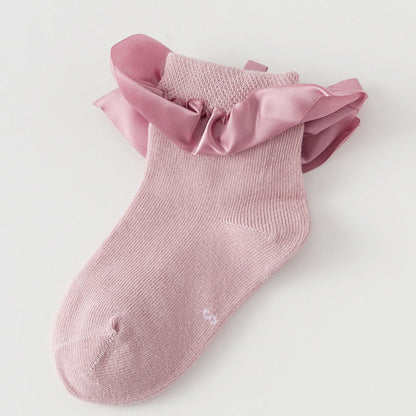 Girls Solid Color Bow Accessories Socks