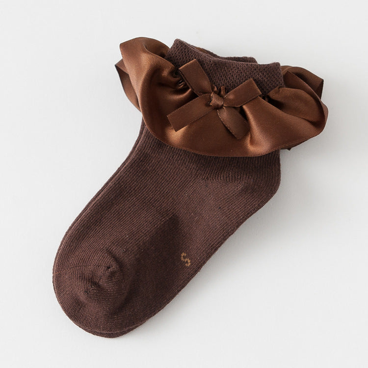 Girls Solid Color Bow Accessories Socks
