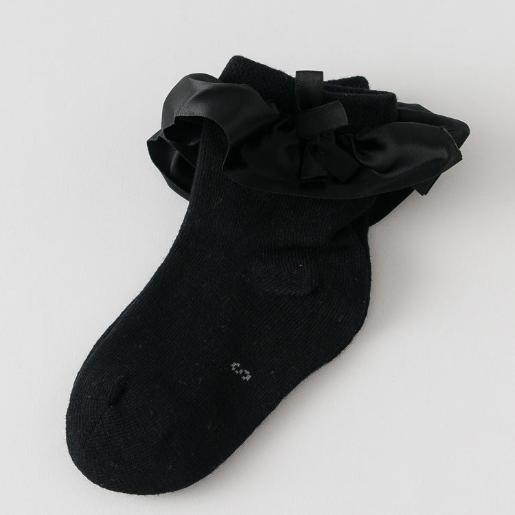Girls Solid Color Bow Accessories Socks