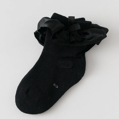 Girls Solid Color Bow Accessories Socks