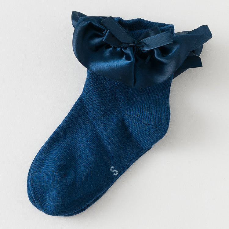 Girls Solid Color Bow Accessories Socks