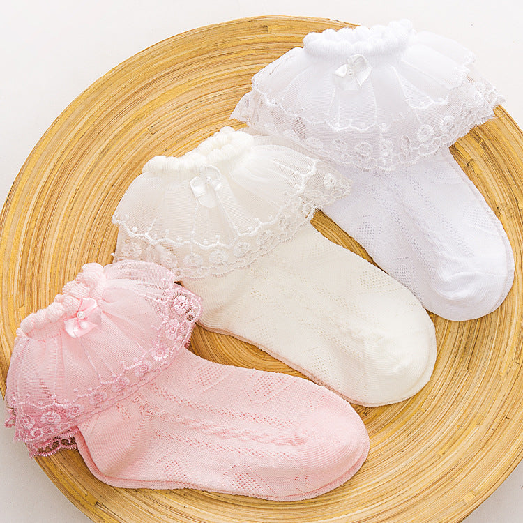 Girls Solid Color Bow Accessories Socks
