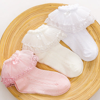 Girls Solid Color Bow Accessories Socks