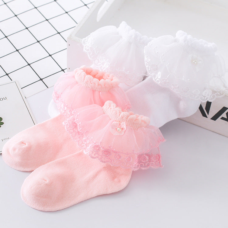 Girls Solid Color Bow Accessories Socks