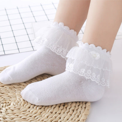 Girls Solid Color Bow Accessories Socks