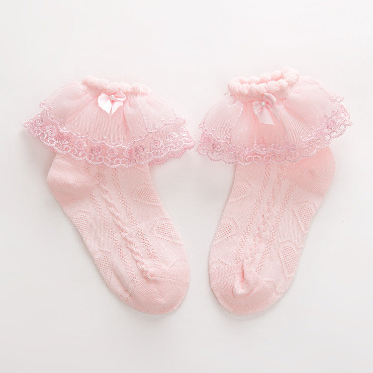 Girls Solid Color Bow Accessories Socks
